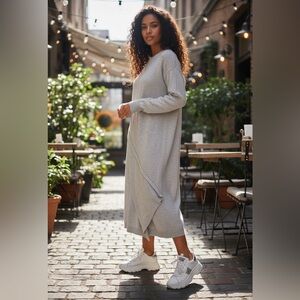 ZARA Knit Light Gray Long Sleeve Sweater Dress Womens Large Midi